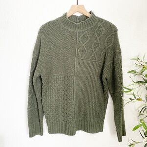 American Eagle Oversized Cable Knit Mock Neck Sweater Sage Green Small